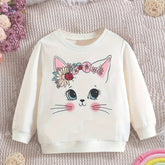 Girls' Cute Cat Print Casual Sweatshirt
