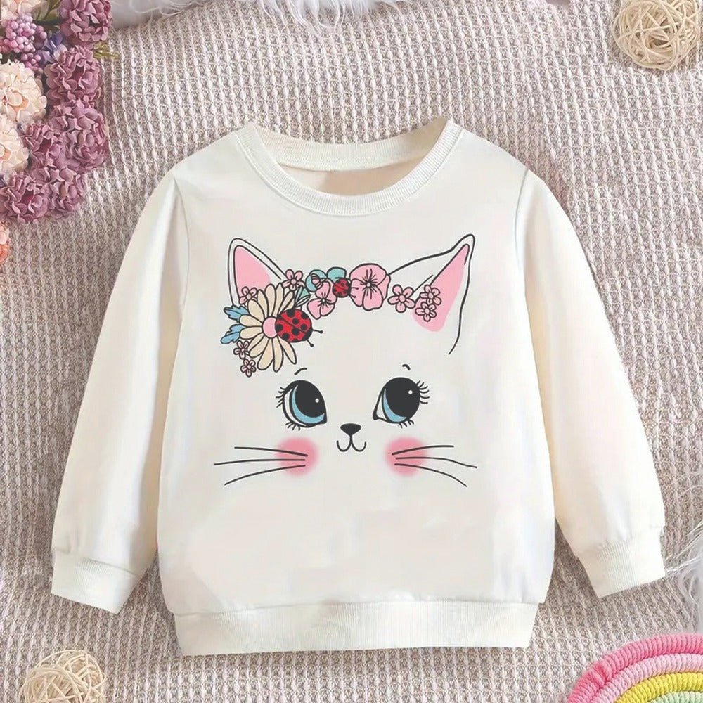 Girls' Cute Cat Print Casual Sweatshirt