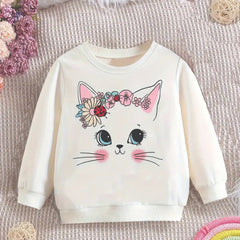 Girls' Cute Cat Print Casual Sweatshirt