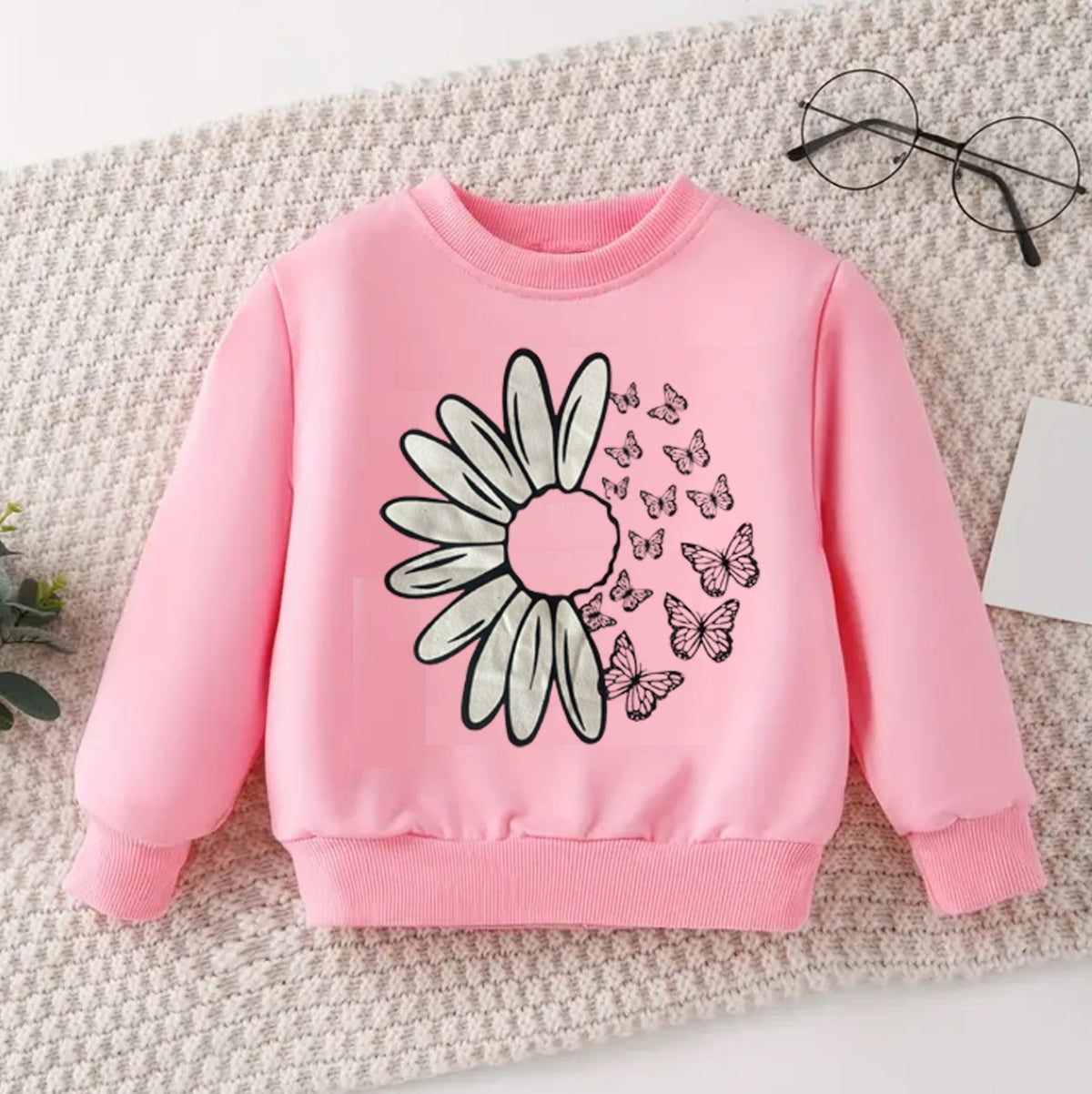 Flowers Pink Fleece  Sweatshirt